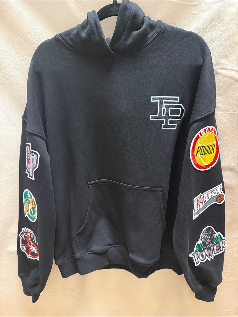 Inaka Power Black Hoodie with Patch Sleeve Details